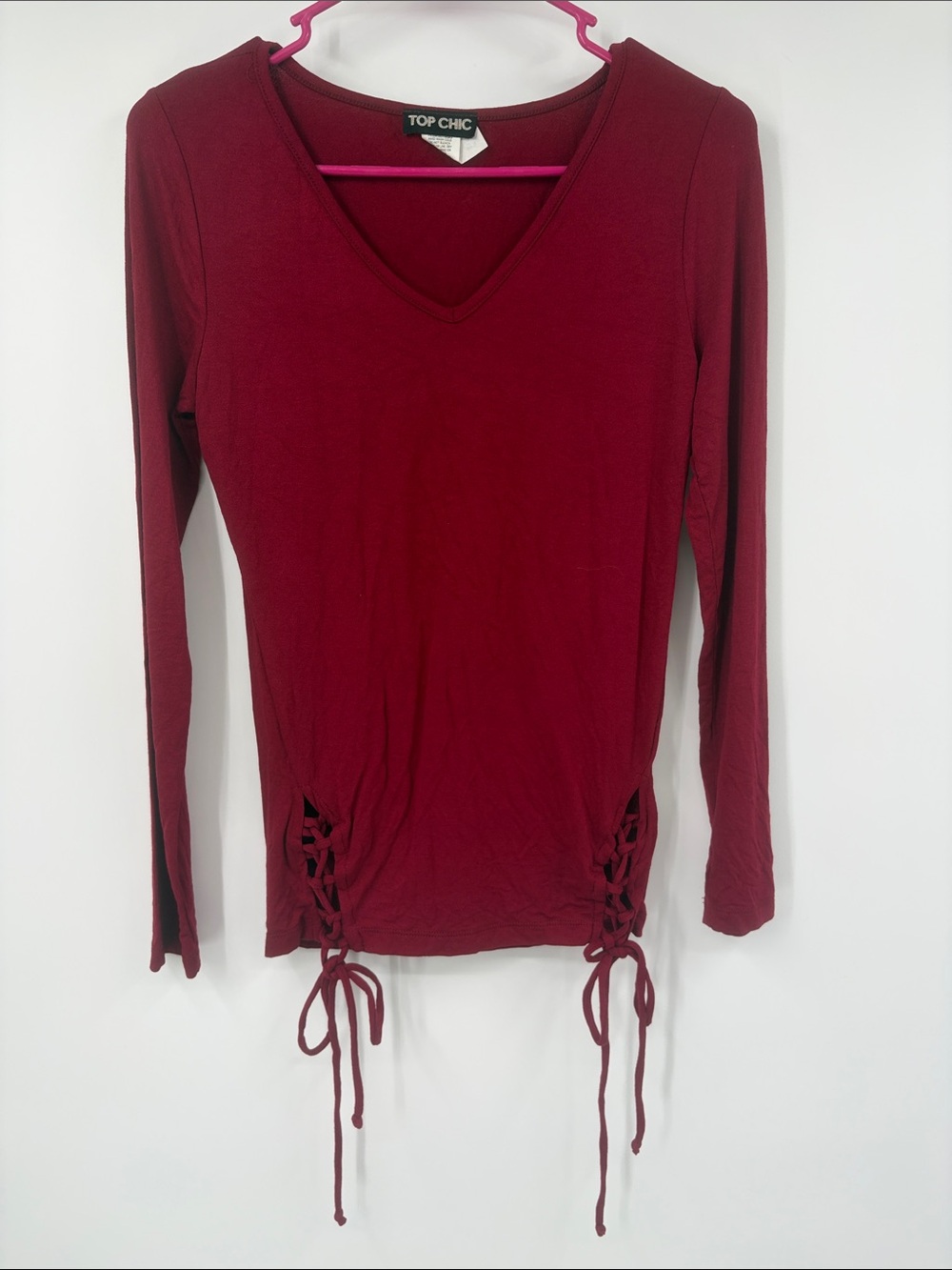 Top Chic Red Long Sleeve With Lace Up Detail Size Large